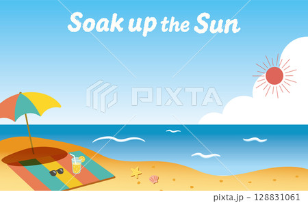 パラソルとレモネード、夏の海辺の風景(Soak up the Sun/雲文字)01 パラソルとレモネード、夏の海辺の風景(Soak up the Sun/雲文字)01 128831061