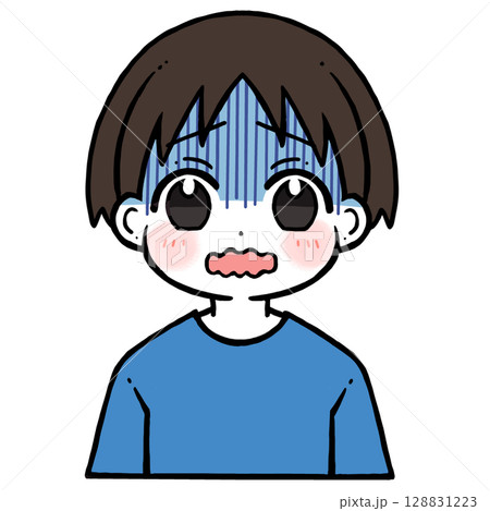 口を震わせる青い顔の男の子のイラスト 128831223
