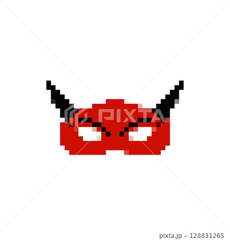 Mosaic pixel art mask with horns in bold red for unique and playful expressions 128831265