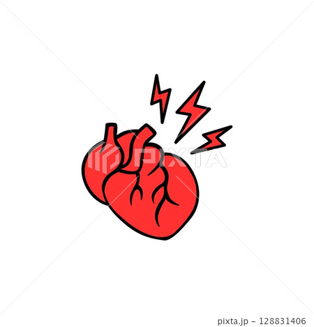 Heart with red lightning bolts showing energy and vibrant emotion 128831406