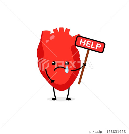 Heart in need of help cartoon expression with tear and sign display Heart in need of help cartoon expression with tear and sign display 128831428