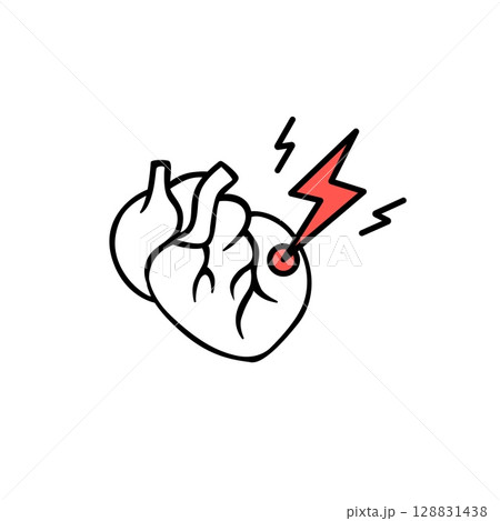 Heart with lightning bolt: symbol of pain, alert, and sudden strong emotional impact Heart with lightning bolt: symbol of pain, alert, and sudden strong emotional impact 128831438