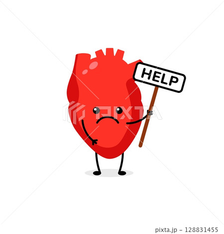 Heart with help sign expression of sadness and request for assistance 128831455