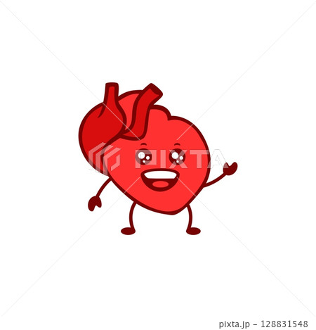Heart cartoon character smiling with arms and eyes in expressive red color Heart cartoon character smiling with arms and eyes in expressive red color 128831548