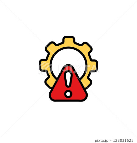 Icon warning gear sign symbolizes caution alert in technical and mechanical contexts Icon warning gear sign symbolizes caution alert in technical and mechanical contexts 128831623