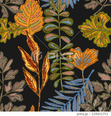 seamless pattern with tropical leaves 128831751
