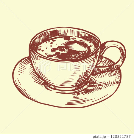 cup of black coffee. vector illustration in vintage sketch style 128831787