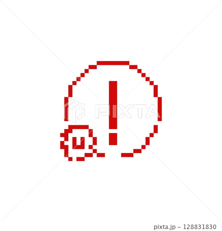 Mosaic pixel exclamation mark inside circle for retro gaming alerts and warnings Mosaic pixel exclamation mark inside circle for retro gaming alerts and warnings 128831830