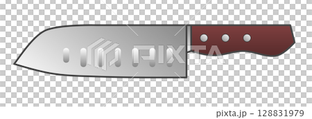 調理や料理で食材を切ったり切断する三徳包丁のイラスト 調理や料理で食材を切ったり切断する三徳包丁のイラスト 128831979