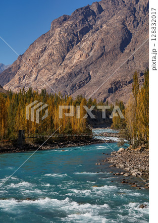 The autumn scenery with Hindu Kush mountain range in the background is very beautiful, Gahkuch,northern Pakistan. 128832017