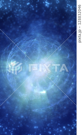Glowing blue cosmic swirl resembling a galaxy center with surrounding stars and radiant particle clusters Glowing blue cosmic swirl resembling a galaxy center with surrounding stars and radiant particle clusters 128832046