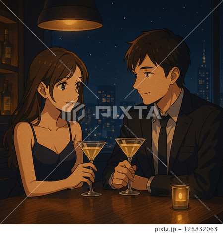 バーで飲む若い男女 128832063