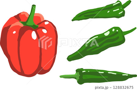 ししとうとパプリカのイラスト 128832675
