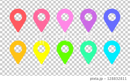 Colorful map pin icon set - simple location and destination, marker and pointer elements Colorful map pin icon set - simple location and destination, marker and pointer elements 128832811