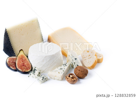 Different cheeses with nuts, figs, grapes and wine Different cheeses with nuts, figs, grapes and wine 128832859