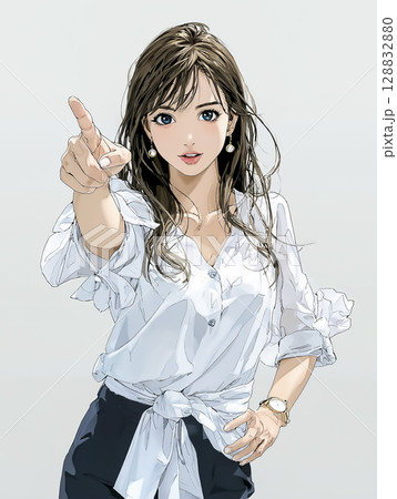 真剣な表情のビジネスウーマンのイラスト素材 指差し 真剣な表情のビジネスウーマンのイラスト素材 指差し 128832880