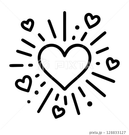 Heart love radiance black and white icon clean line art, doodle style Heart love radiance black and white icon clean line art, doodle style 128833127