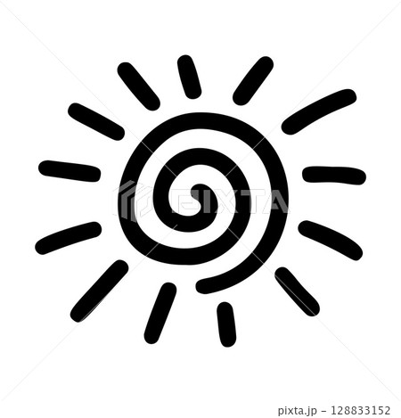 Spiral sun black and white icon clean line art, doodle style 128833152