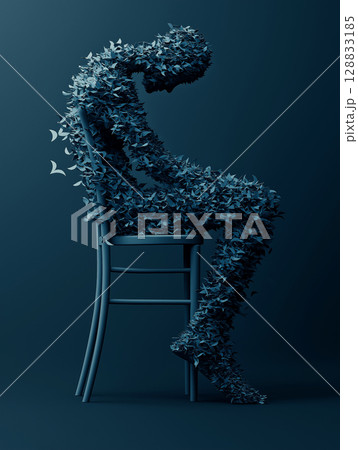 Conceptual illustration of depression, self-blame, and suicidal thoughts 128833185