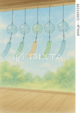 風鈴シリーズ：縁側から見上げる風鈴の構図 128833199