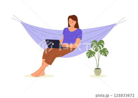 Remote Work in Hammock 128833672