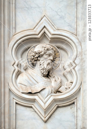 Haggai prophet, relief on the facade of Basilica di Santa Croce (Basilica of the Holy Cross) - famous Franciscan church in Florence, Italy 128833713
