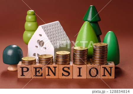 Inscribe Pension as a conceptual backdrop for a savings fund, stockpile of funds, property 128834814
