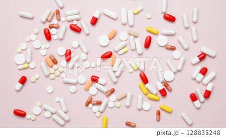 Concept of healthcare and medicine. Various medication tablets and capsules Concept of healthcare and medicine. Various medication tablets and capsules 128835248