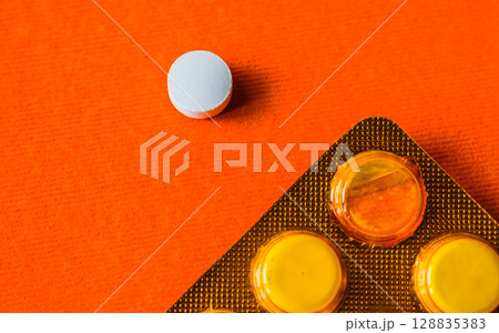 Lots of pills in a blister packs. Medical drug. Medicine. Medical background 128835383