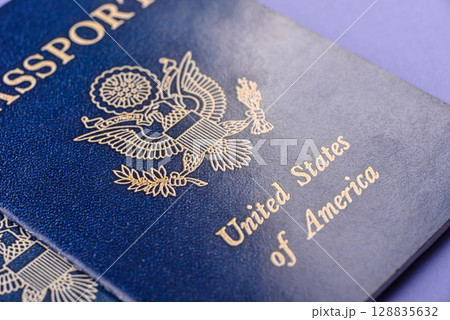 US passport for travelling, flying and doing business. USA document 128835632