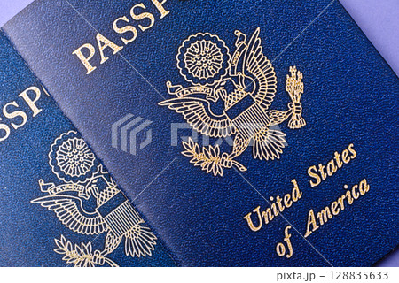 US passport for travelling, flying and doing business. USA document 128835633