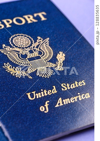 US passport for travelling, flying and doing business. USA document 128835635