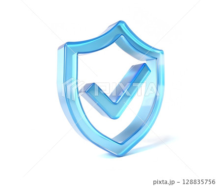 Secure your digital assets with this crystal clear shield and checkmark icon symbolizing trust and protection 128835756