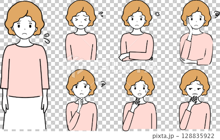 陷入困境的年輕女子的面部表情插圖集負面 陷入困境的年輕女子的面部表情插圖集負面 128835922