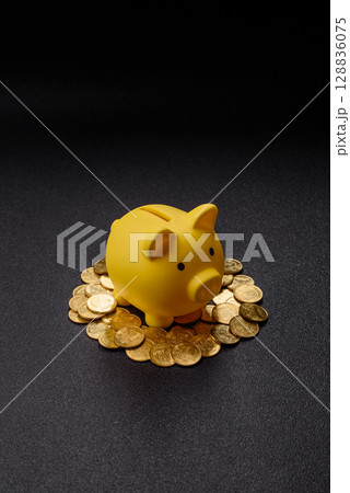 Piggy bank as a financial conceptual background with coins, doing business, saving money Piggy bank as a financial conceptual background with coins, doing business, saving money 128836075