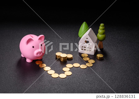 Piggy bank as a financial conceptual background with coins, doing business, saving money 128836131