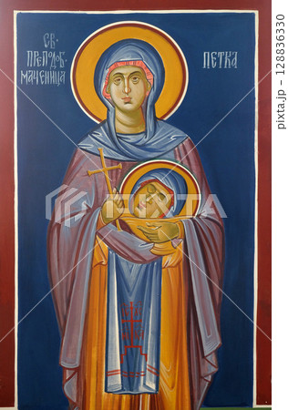 Saint Paraskeva, fresco in the Church of Saint Paraskeva of the Balkans near Saint Naum Monastery, Ohrid in Macedonia 128836330