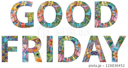 Words GOOD FRIDAY hand drawn modern design vector illustration. 128836452