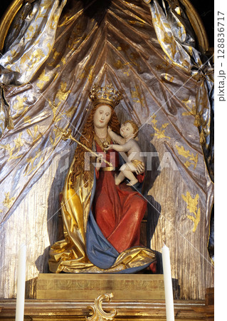 Madonna with child Jesus, altar in the Neumunster Collegiate Church in Wurzburg, Germany 128836717