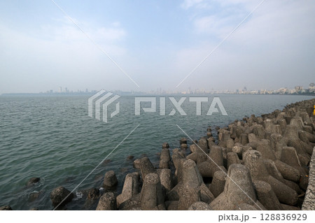 Tetrapods on Marine Drive in Mumbai, India Tetrapods on Marine Drive in Mumbai, India 128836929