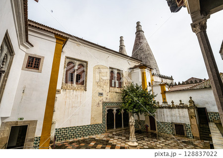The Palace of Sintra, Palacio Nacional de Sintra, also called Town Palace is located in the town of Sintra in Portugal The Palace of Sintra, Palacio Nacional de Sintra, also called Town Palace is located in the town of Sintra in Portugal 128837022