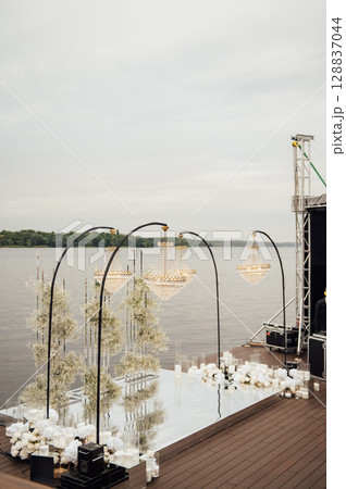Luxury wedding photo zone with day lights Luxury wedding photo zone with day lights 128837044