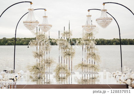 Luxury wedding photo zone with day lights Luxury wedding photo zone with day lights 128837051