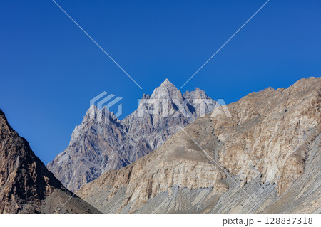 The autumn scenery with Tupopdan, Passu Cathedral or Passu Cones, is a mountain in northern Pakistan 128837318