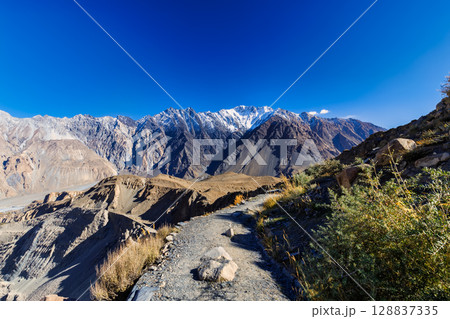 The autumn scenery with Tupopdan, Passu Cathedral or Passu Cones, is a mountain in northern Pakistan 128837335
