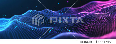 Dynamic abstract background with glowing waves and gradient effects 128837591