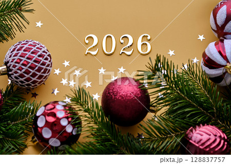 Yellow New Year's background with the number of the coming year 2026. Yellow New Year's background with the number of the coming year 2026. 128837757
