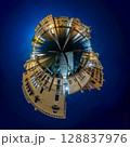 Venice Grand Canal at night with historic buildings, gondolas, and reflections under a starry sky. 128837976