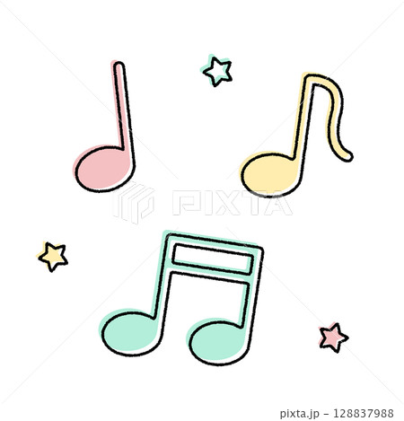 パステルカラーの音符と星のかわいいイラスト パステルカラーの音符と星のかわいいイラスト 128837988