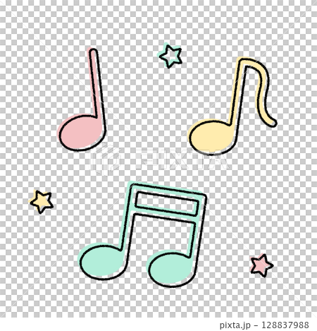 パステルカラーの音符と星のかわいいイラスト パステルカラーの音符と星のかわいいイラスト 128837988